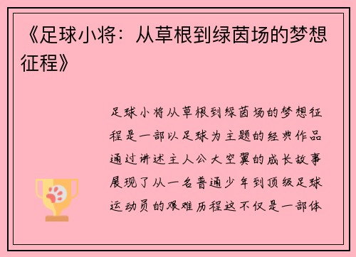 《足球小将：从草根到绿茵场的梦想征程》