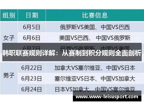韩职联赛规则详解：从赛制到积分规则全面剖析